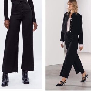 Zara Marine Black High Waist Wide Leg Frayed Hem Pants Jeans 38 US 6